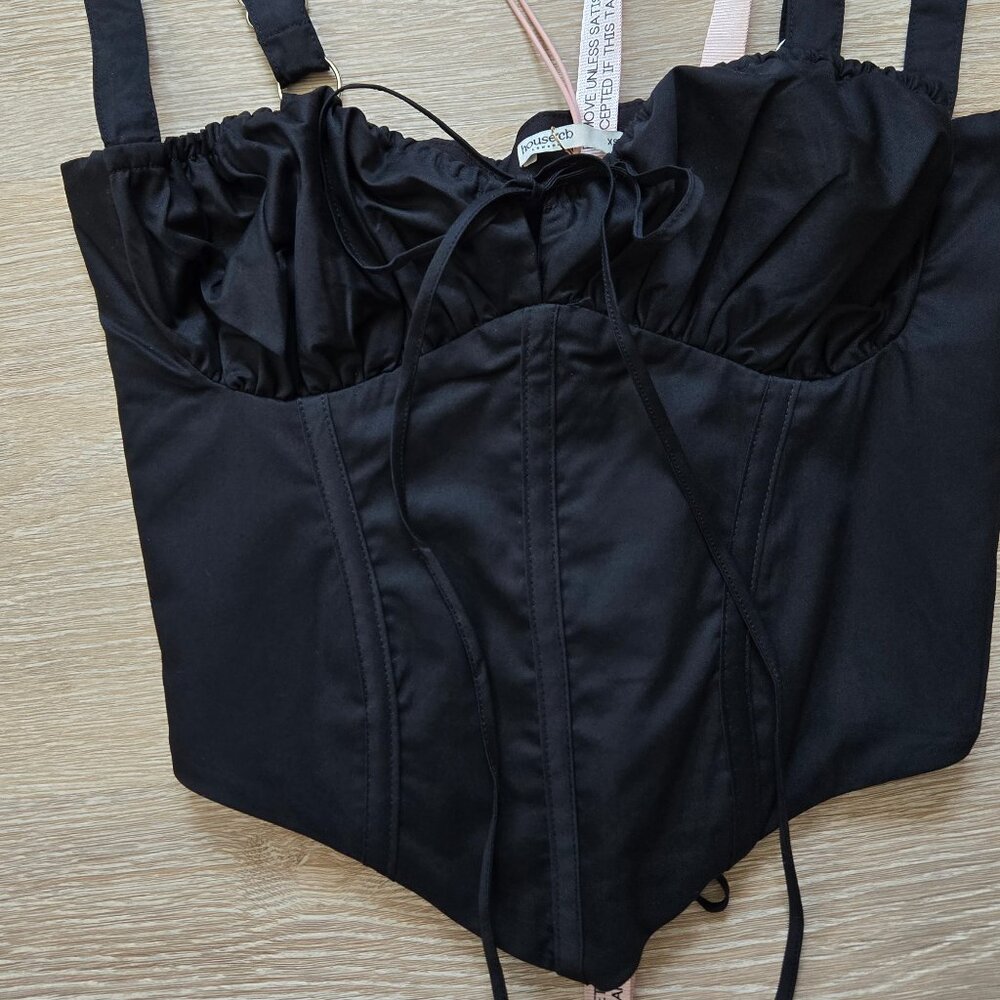 HOUSE OF CB Analia Lace-Up Crop Corset Camisole Black X-Small A/C New With Tags - Picture 5 of 16